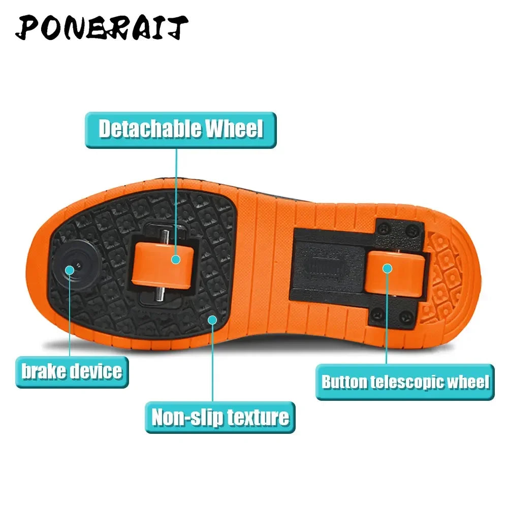 LED-lys to-hjuls rulleskøytesko for barn