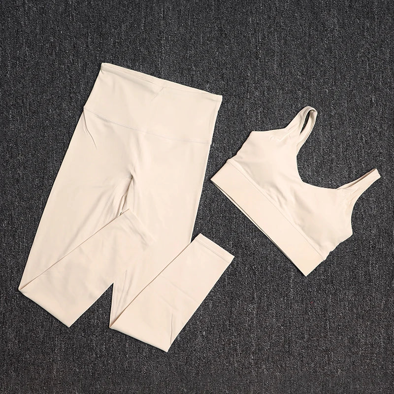 Treningssett Dame - Sports-BH og Høy Midje Leggings - Yoga & Fitness Sportsklær.